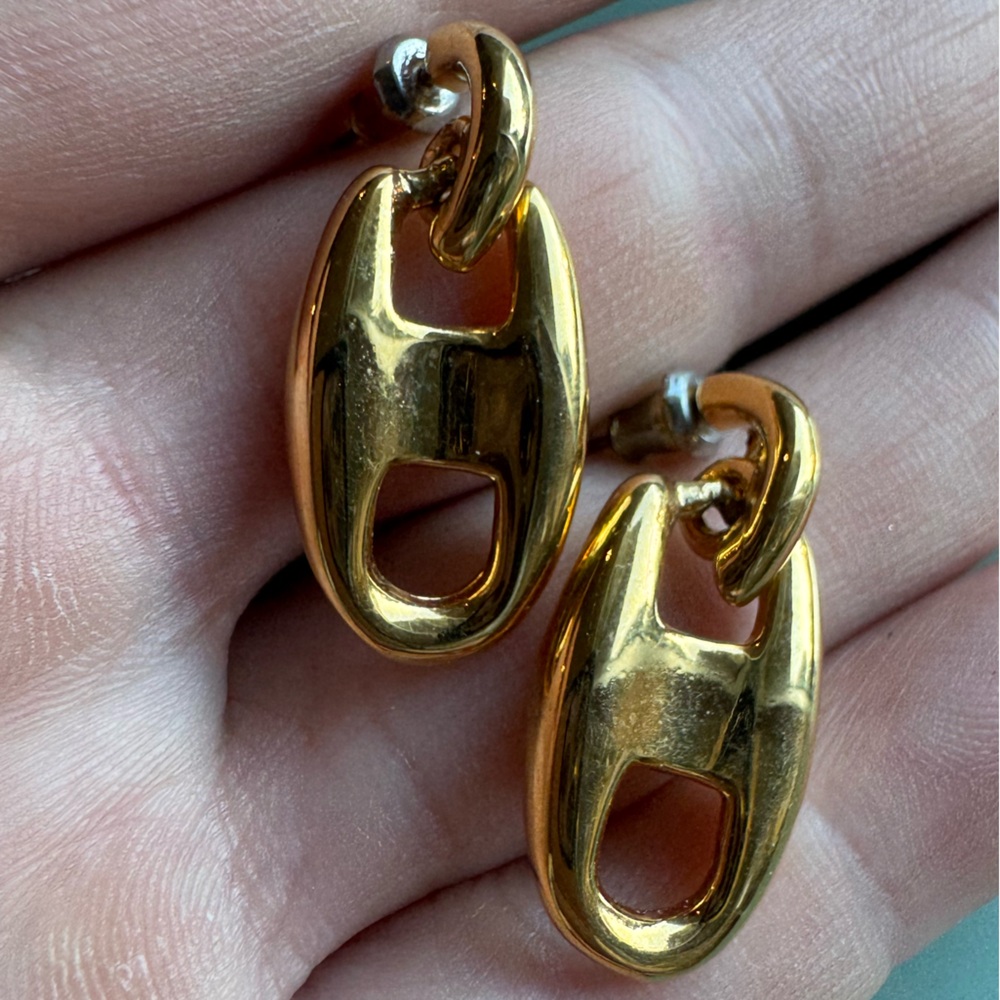 Vintage Anne Klein gold color zipper style post earrings